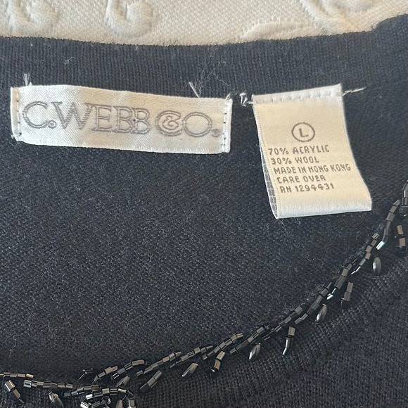 Vintage 90s C. Webb Co Black Beaded Leaf Cardigan Sweater Women's Size L Femme - Picture 3 of 11